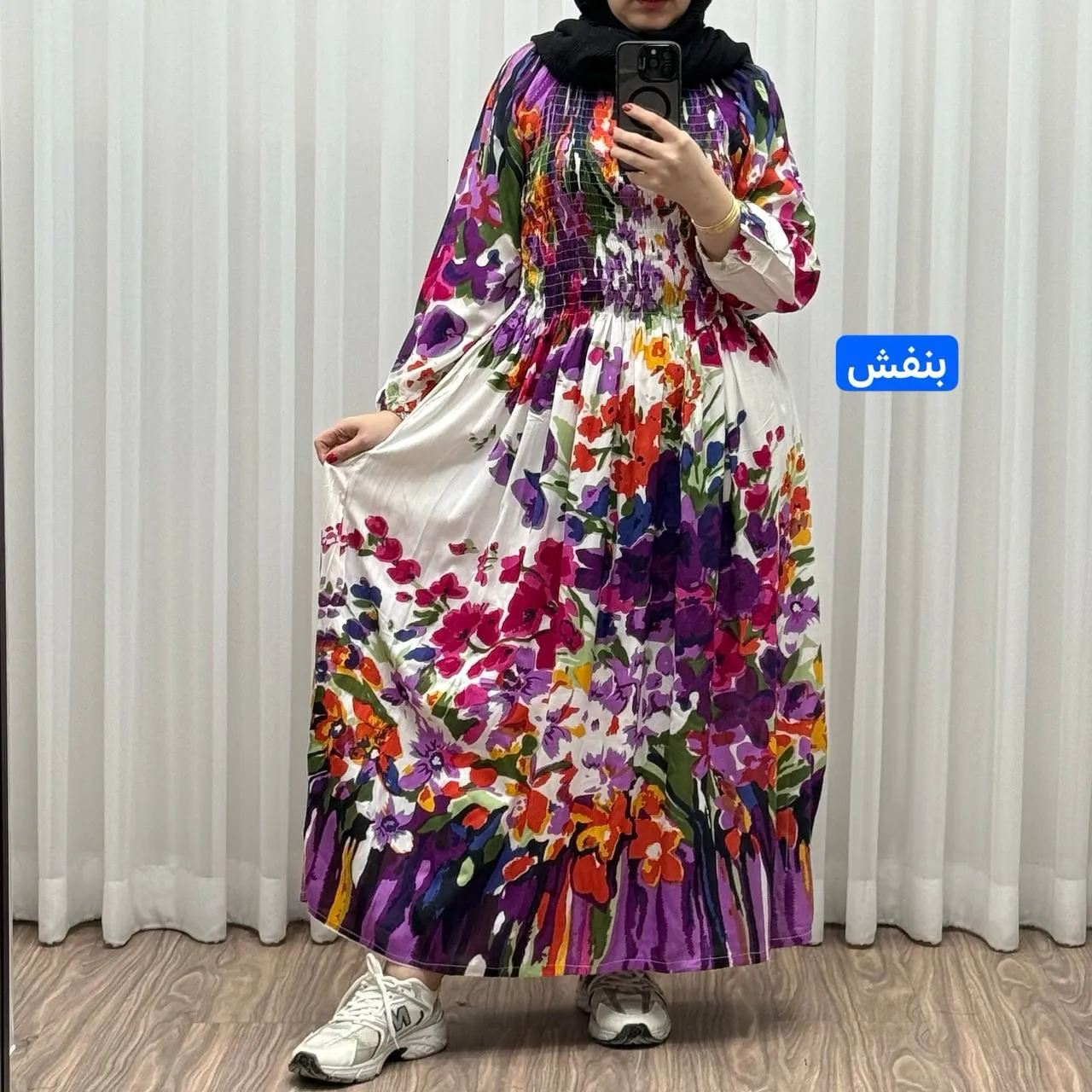 پیراهن ساحلی آبرنگی کریشه فری سایز زنانه آستین بلند تا سایز 54 مناسب چهارفصل شیک و راحت بدون بدن نما