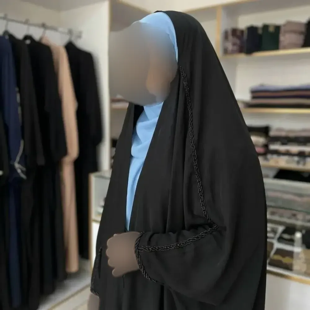 چادر جده منجوق دولاین کرپ حریرالاسود مشکی