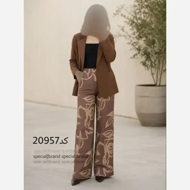 ست کت و شلوار زنانه لینن و کرپ طرح دار سیلوانا